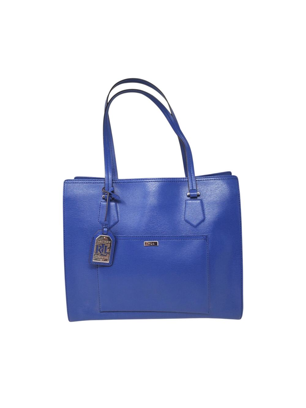 Lauren Ralph Lauren Blue Textured Leather Tote Shoulder Shopper Handbag Large
